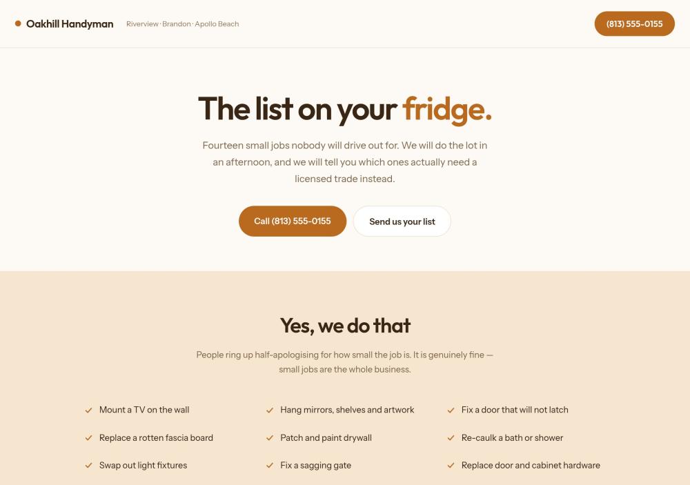 Oakhill Handyman Services website