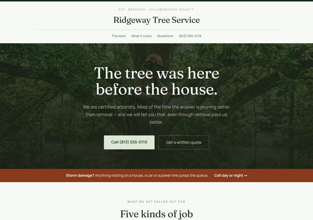 Ridgeway Tree Service website